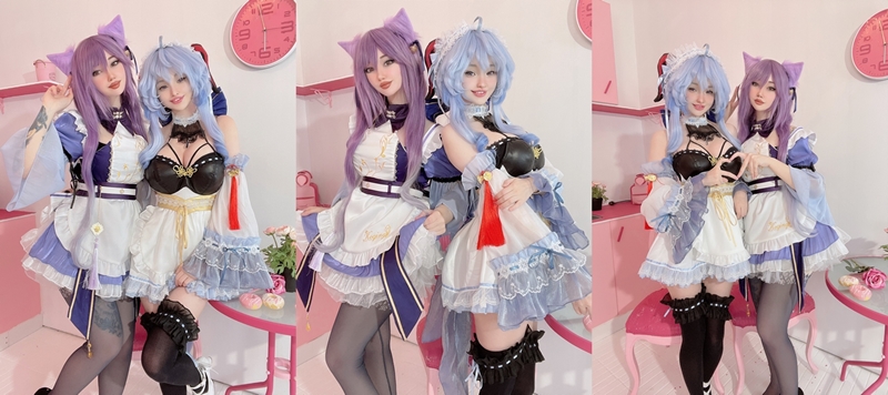 Hidori Rose & Okamiisaya – Ganyu Maid & Keqing Maid [25P]