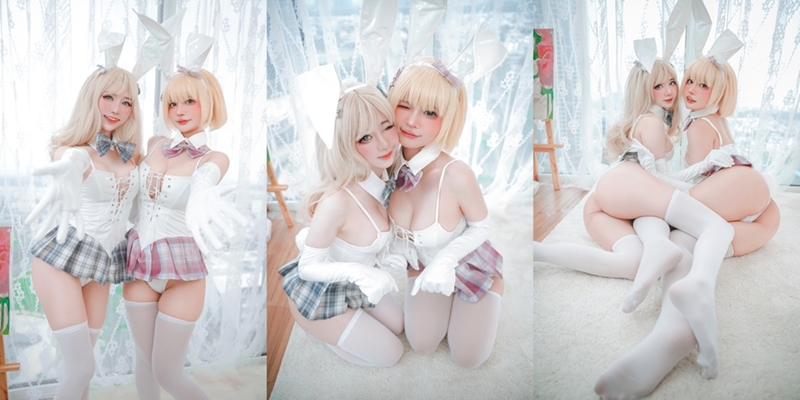 Azami & Sally Dorasnow – White Bunny Girl [15P]